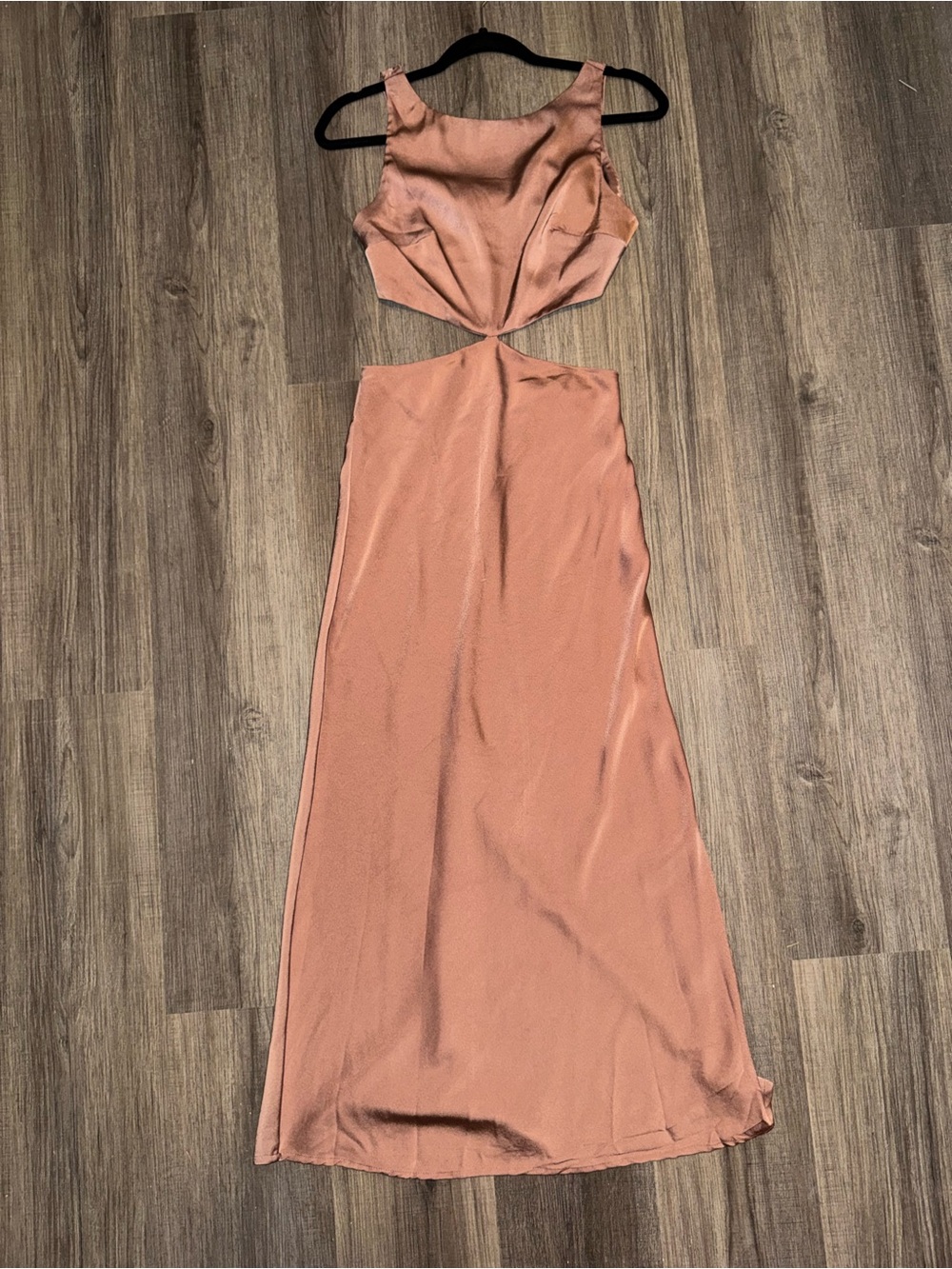 Hello Molly Silk Dusty Rose Satin Midi Cut-Out Dress - Size 4